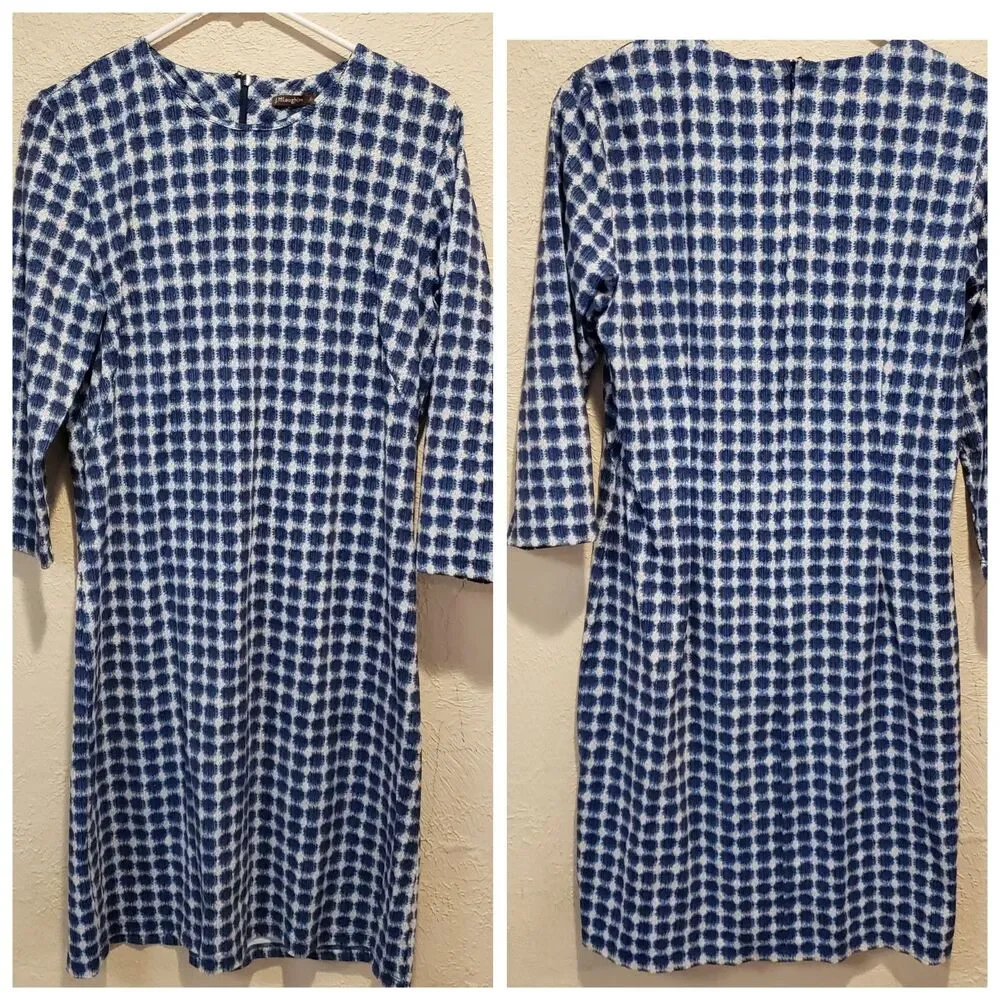 J. McLaughlin blue white zip long sleeve sheath dress size Large